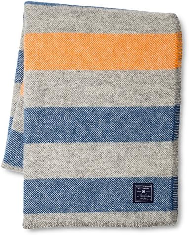 Faribault Woolen Mill Company Wool Throw Blanket, Striped, Heather Grey/Blue