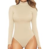 MANGOPOP Women's Mock Turtle Neck Long Sleeve Tops Bodysuit Jumpsuit