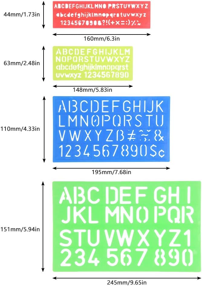 YOTINO 4 Pcs Lettering Stencils Set | Plastic Alphabet Stencils Numbers ...