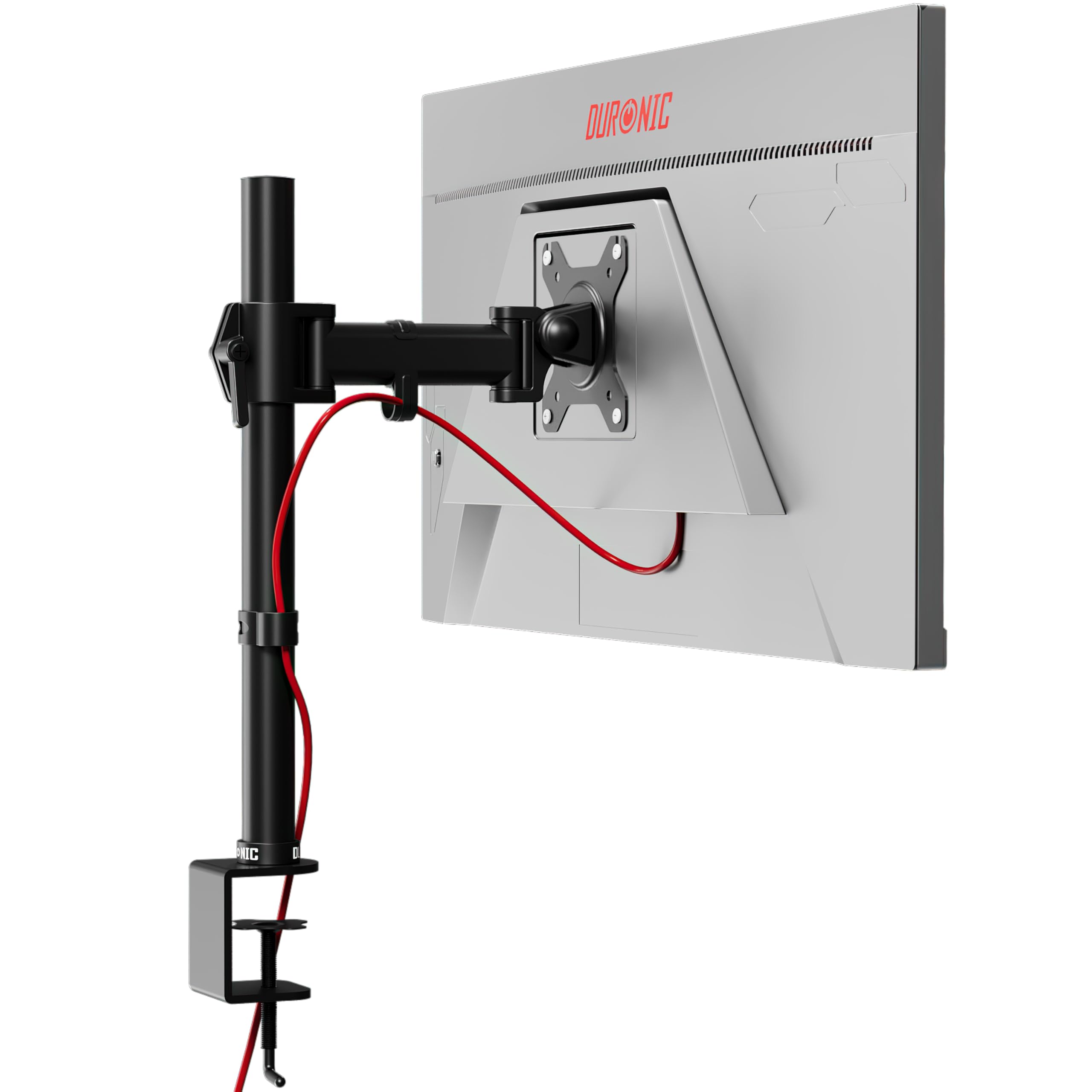 Duronic Single Monitor Arm Stand DM251X2 | PC Desk Mount | Steel | Height Adjustable | For One 13-27 Inch LED LCD Screen | VESA 75/100 | 8kg Capacity | Tilt -90°/+35°, Swivel 180°, Rotate 360°