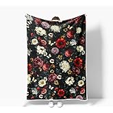 Floral Throw Blanket for Girls Women, Boho Floral Baby Blanket, Soft, Flannel, Warm, Red Flower Fleece Throw Blankets for Couch Bedroom Living Room 50X60 Inch