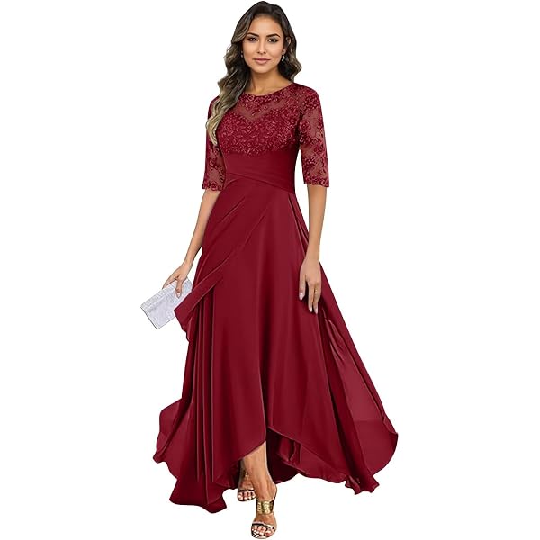 Mother Of The Bride Dress Tea Length – Tiered Chiffon Formal Gown With Lace Appliqué, Built-In Bra, Scoop Neck (Custom Sizing Available) - View #10