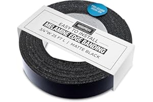 WoodPress® 3/4 inch Matt Black Melamine Edge Banding, Pre-Glued Veneer Tape – 25 ft Roll - Iron-On for Easy DIY Application – Will Cover The Edge of a Standard 8' x 4' MDF Panel