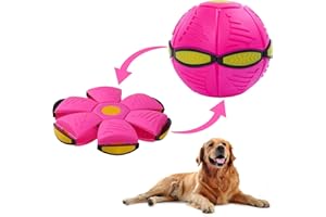 Allroaring Pet Toy Flying Saucer Ball for Dogs, Magic UFO Ball for Dog Outdoor Sports, Decompression Flying Flat Throw Disc Balls for Medium and Large Dog, Changeable Shapes Interactive Toys, Rose Red