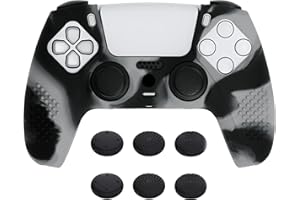 eXtremeRate PlayVital 3D Studded Edition Anti-Slip Silicone Cover Skin for ps5 Controller, Soft Rubber Case Protector for ps5 Wireless Controller with Thumb Grip Caps - New Hope Gray & Black