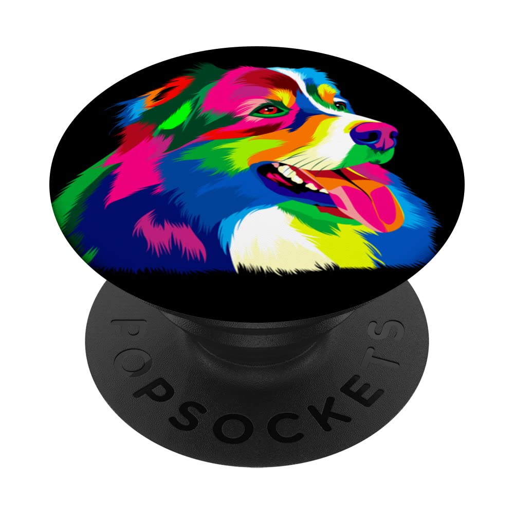 Colorful Pop Art Australian Shepherd Portrait Aussie PopSockets Swappable PopGrip