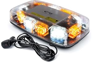 LUMENIX 12" LED Roof Top Mini Strobe Light, Ultra-High Brightness LED Emergency Strobe Light Bar with Magnetic Base for Construction Vehicles, Trucks, Cars, Snow Plow(Amber/White)