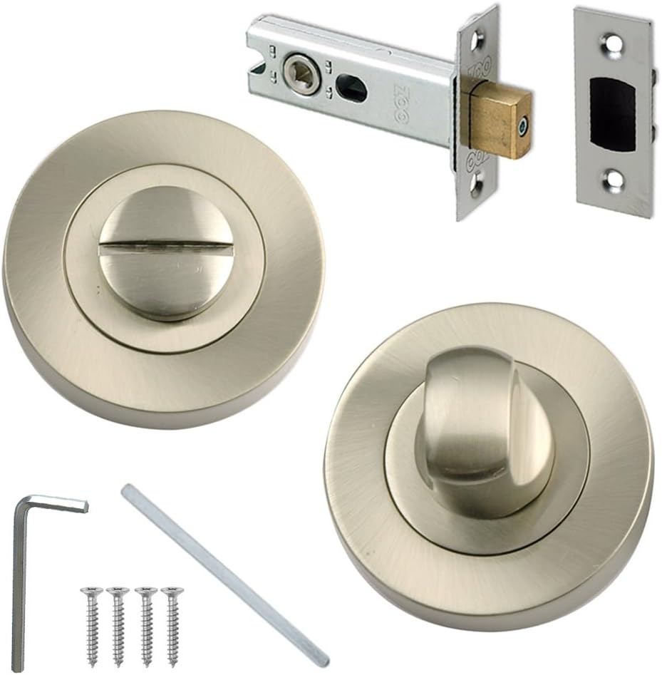 Bathroom Door Thumb Turn and Deadbolt Set Satin Nickel