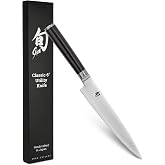 Shun Classic 6" Utility Knife, Handcrafted Japanese Kitchen Knife, VG-MAX Core with Damascus Stainless Steel Cladding, Pakkaw