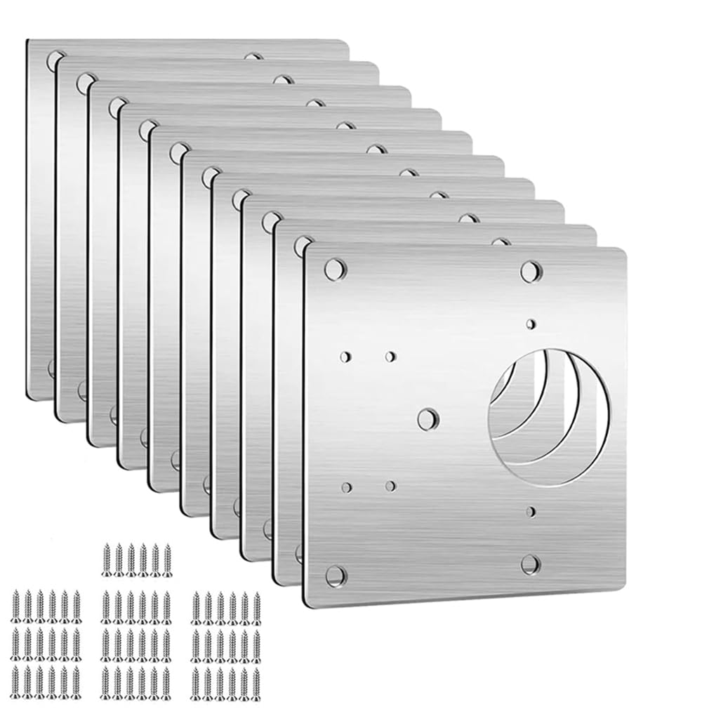 Hinge Repair Plate,10 PCS Cabinet Hinge Repair Plate with with 60pcs Screws,Stainless Steel Kitchen Cupboard Door Hinge Repair Brackets with Holes