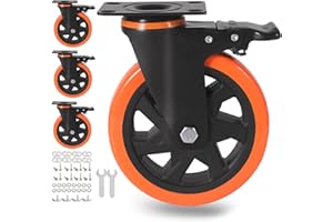 ENYKE 6 Inch Caster Wheels 3000 Lbs, Heavy Duty Casters Set of 4 with Brake, Safety Dual Plate Locking Industrial Casters, Silent Wheels for Cart with Polyurethane Foam (Two Hardware Kits Included)