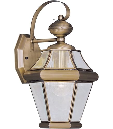 Livex Lighting Monterey Outdoor Wall Lantern | 1-Light Verdigris Brass Fixture With Beveled Glass