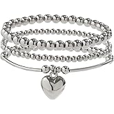 14K Gold Plated Beaded Bracelets Letter Stretch Dainty Stackable Bracelet for Women