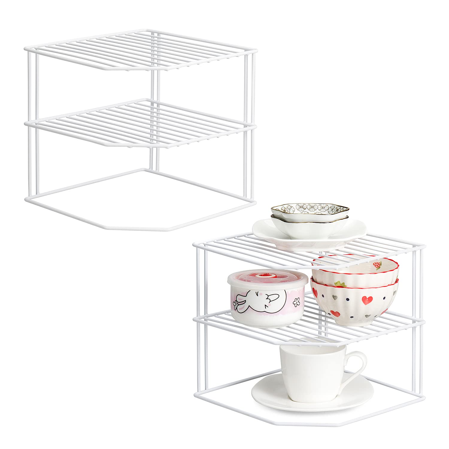 ROFAY 3-Tier Corner Plate Rack (Pack of 2) White Kitchen Cupboard Shelf Insert Organiser for Cupboard Storage