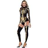 Honeystore Women's Skeleton Print Jumpsuit Costume 3D Stretch Bodysuit Cosplay