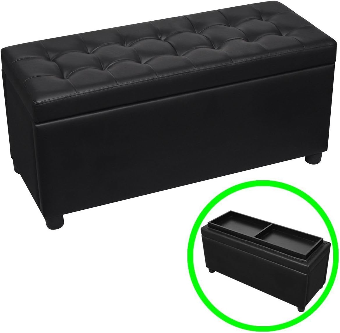 Storage Ottoman Flip-Over Tray Top Foot Rest Stool Organizer, Black