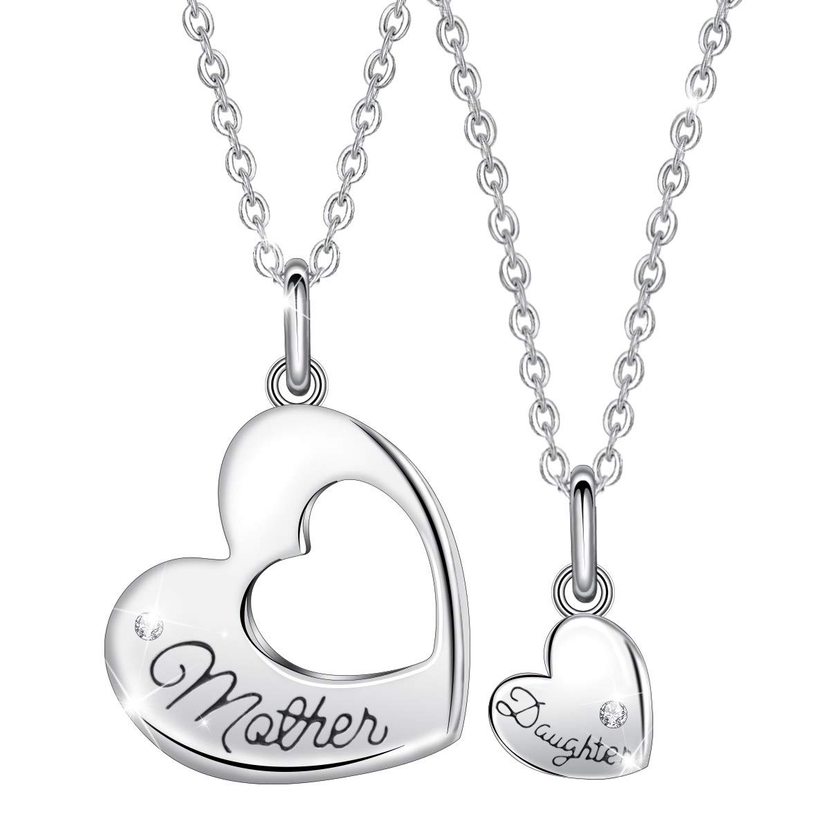 EUDORA Mother and Daughter Necklace Double Heart 925 Sterling Silver Pendant Necklace for Women Jewellery Mothers Day Gifts, 18inch 2 Chains — image 1