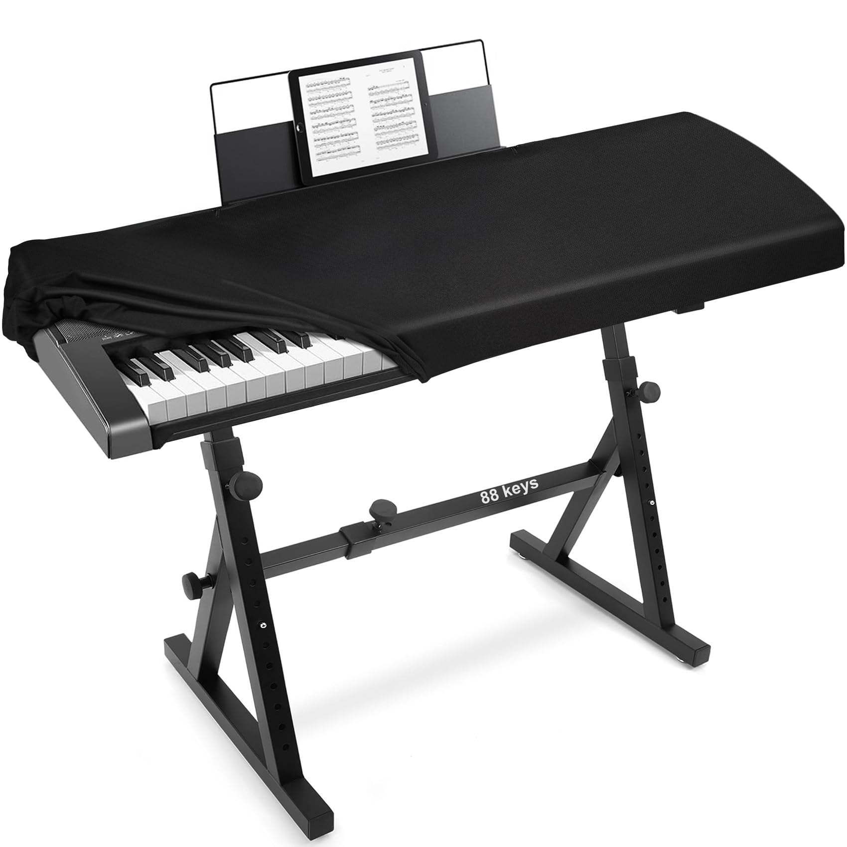 Explore Land Stretchy 88 Keys Piano Keyboard Dust Cover with Music Stand Opening for Digital Electronic Piano (88, Black)