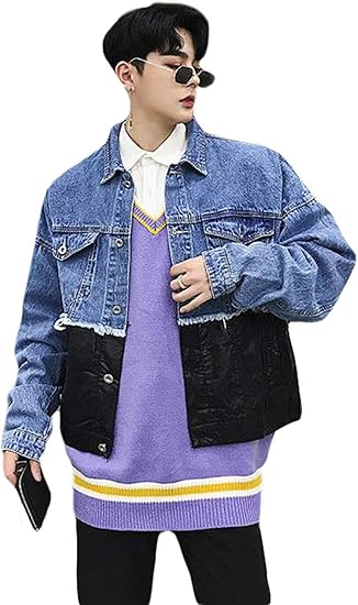 Amazon Bscoolメンズ デニムジャケット ゆったり 切り替え ジャンパー ショート丈 春服 アウター ストリート系 韓国ファッション Gジャン コート ジャケット 通販
