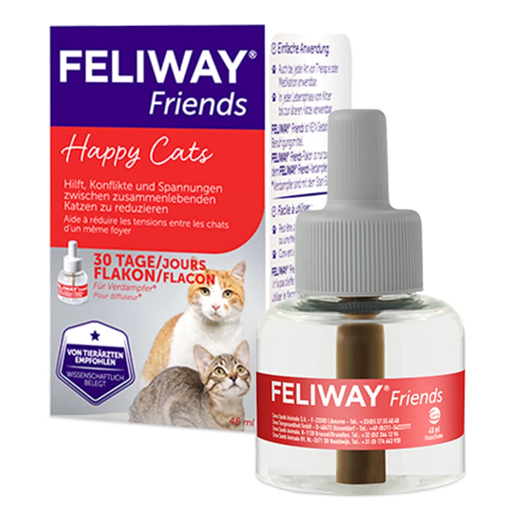 Feliway Friends Refill Bottle 48ml - Cat Calming Pheromone Aroma Diffuser Refill - Plastic Material - Candle Powered - Silent Operation - Small to Medium Room Coverage