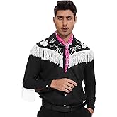 Men Cowboy Costume with Scarf Western Long Sleeve Fringe Shirt for Adult Halloween Cosplay Costume