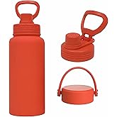 Aiivow Orange 32 oz Insulated Water Bottle, Large Metal Stainless Steel Water Flask, Big Sports Travel Mens Water Bottle for Gym,Hiking,1 liters Leakproof Insulated Thermal Bottle with 2 Lids