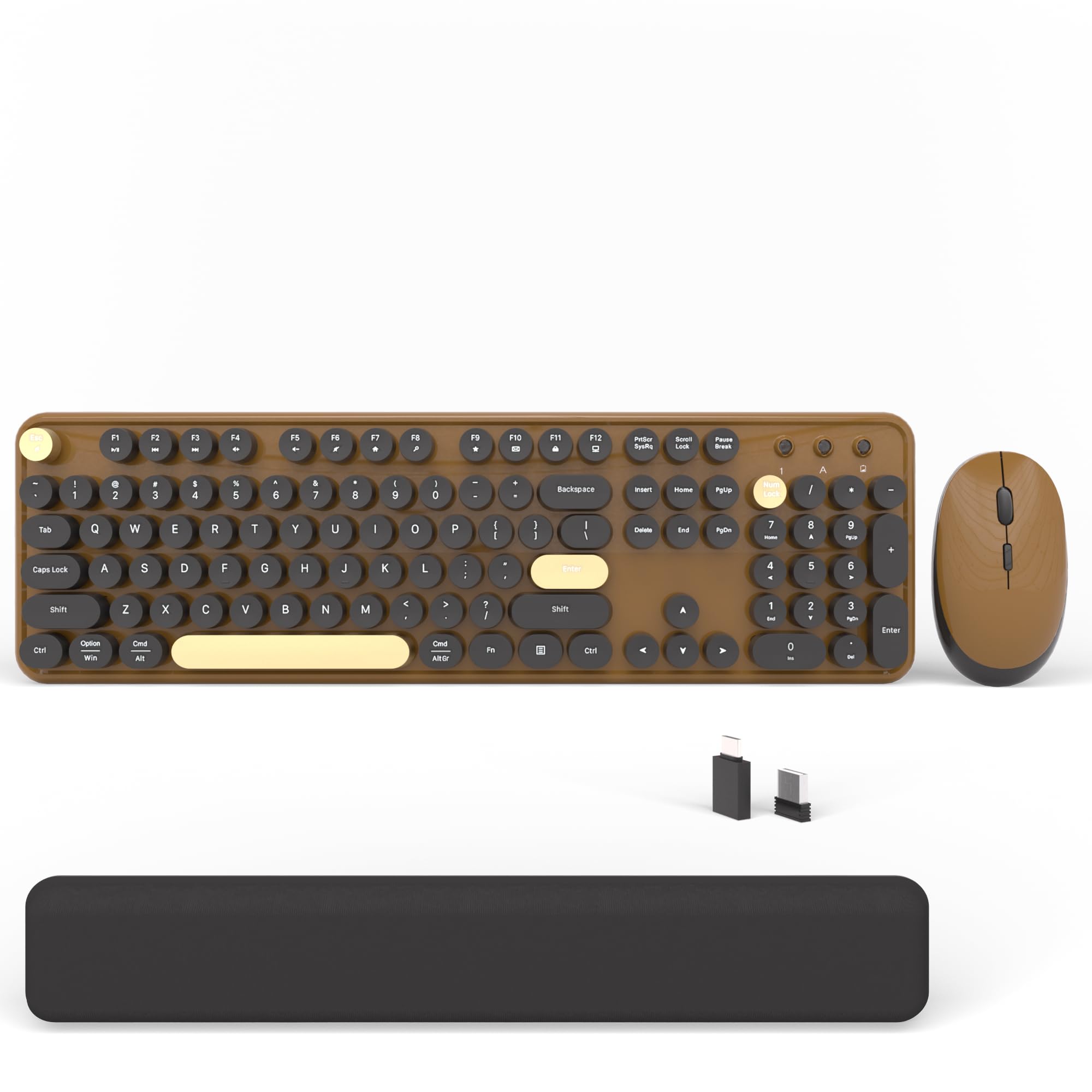 Photo 1 of Wireless Computer Keyboards Mouse Combos, COVEVA Colorful Typewriter Retro Keyboard with Round Keycaps, USB Keyboard and Mouse Set 2.4GHz Full-Size Wireless Keyboard and Optical Mouse?Black-Coffee?