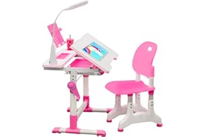 Gorilla Gadgets Kids Table and Chair Set, Height Adjustable Children's Study Desk - for Baby Bedroom, Game Rooms, Night Light Included (DSK-Kids-PNK)
