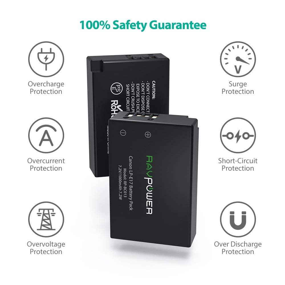 LPE17 Battery RAVPower 2 Pack LP E17 Camera Batteries with Dual Slots