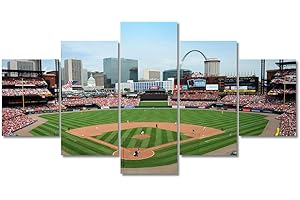 TUMOVO 5 Piece Canvas Wall Art Modern Busch Stadium Painting Landscape Artwork Sports Game Picture Print for Living Room Office Home Decor House Warming Present Stretched Framed Ready to Hang (60"Wx32"H)