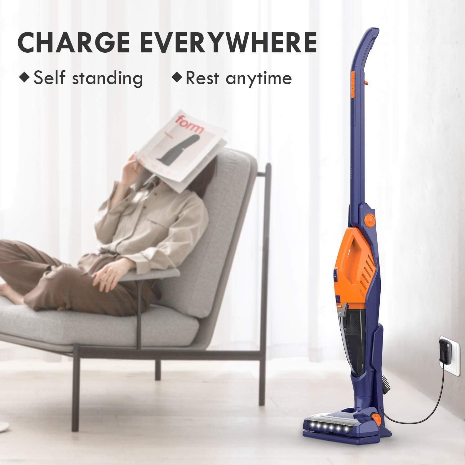 ORFELD Cordless Vacuum, Stick Vacuum 4 in 1, Lightweight Upright Vacuum Cleaner, Handheld, Portable, Rechargeable Li-ion Battery for Hardwood Floor Carpet Pet Hair Car, up to 40 Min.Runtime, Small -