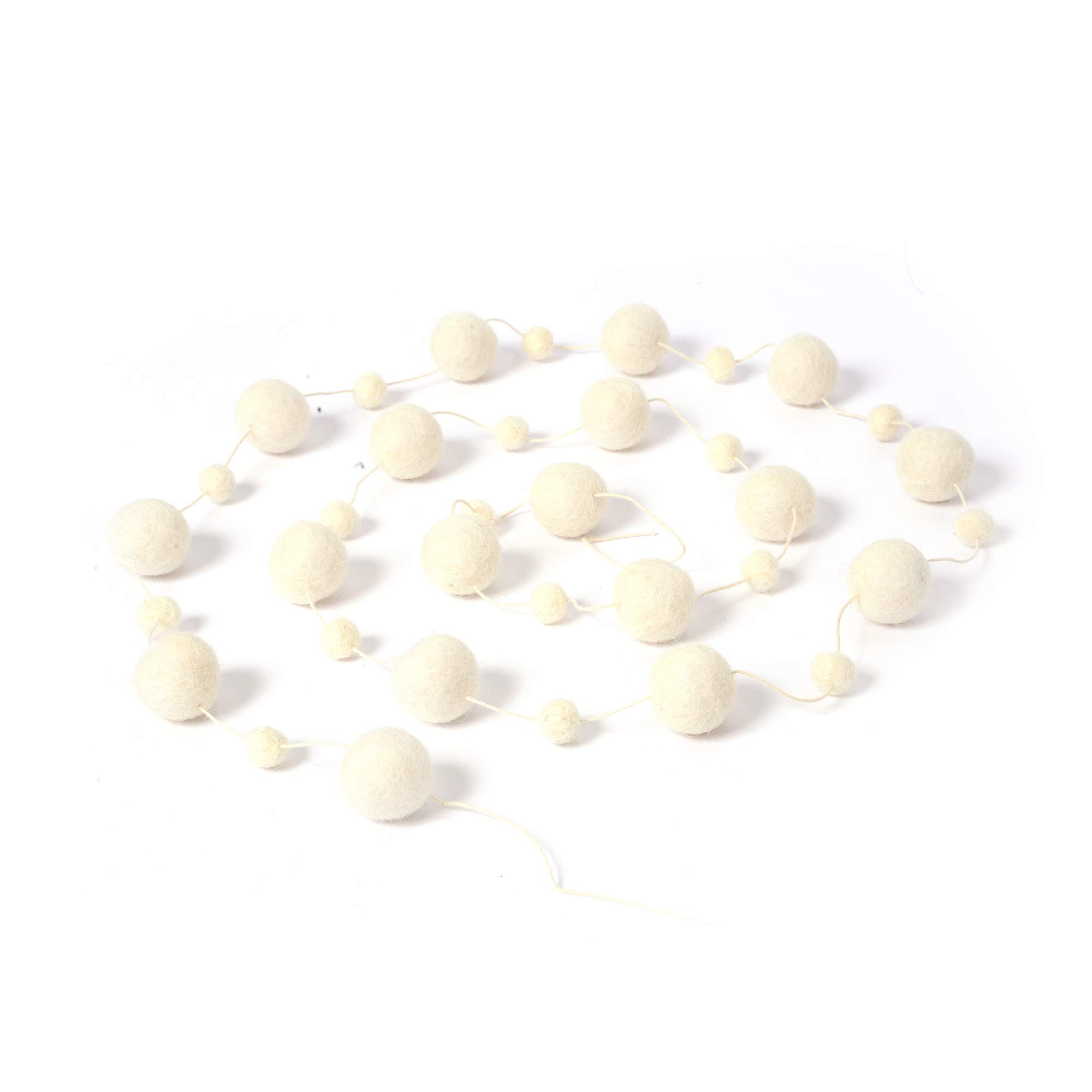 Glaciart One Christmas Decoration Felt Ball Garland - Decor for Christmas, Birthday, Wedding Parties - 7-Foot Decorative String with 35 Snow White Balls - NZ Wool, Hand-Felted in Nepal