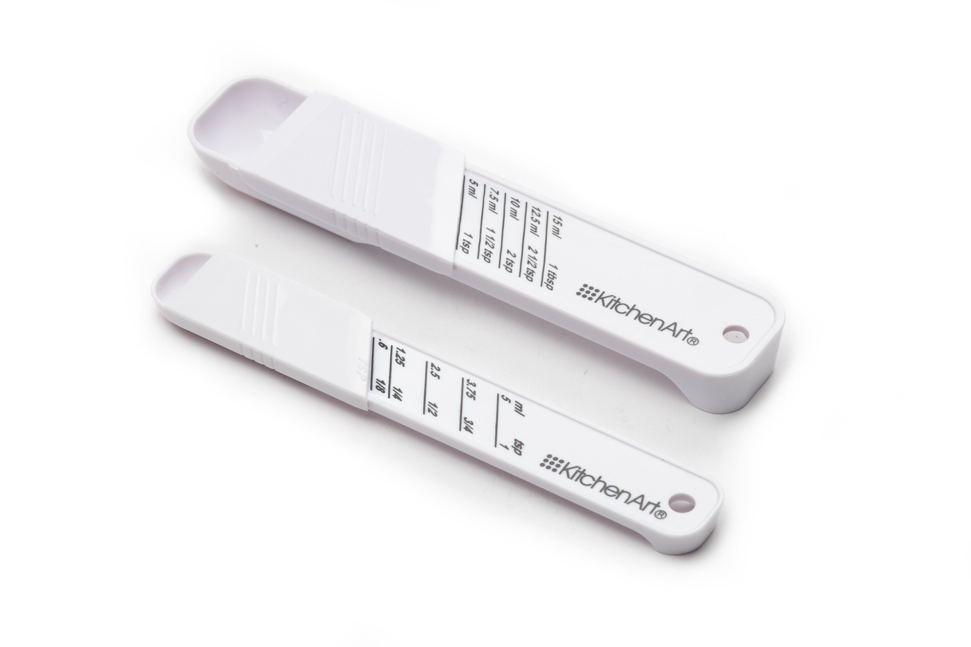 KitchenArt Adjust-A-Teaspoon And Adjust-A-Tablespoon Set, Plastic, 2-Piece, White,9 x 3.5 x 0.75 inches