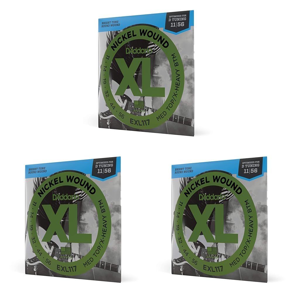 D'Addario Guitar Strings - XL Nickel Electric Guitar Strings - EXL117 - Perfect Intonation, Consistent Feel, Reliable Durability - For 6 String Guitars - 11-56 Medium Top/Extra Heavy Bottom