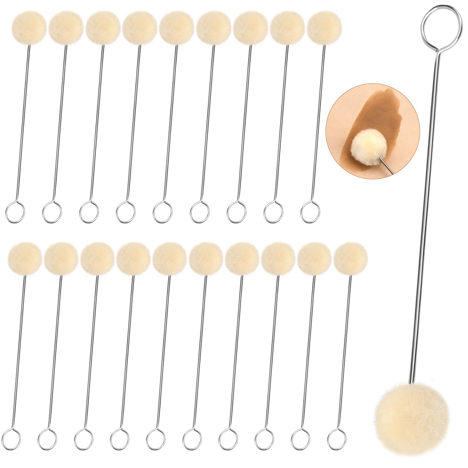 Photo 1 of TLKKUE 20Pcs Wool Daubers with Metal Handle, Wool Daubers Ball Brush, Leather Dye Applicator, Leatherworking Tools for DIY Projects Leather Dyeing Repair Kit, 6in*20pcs