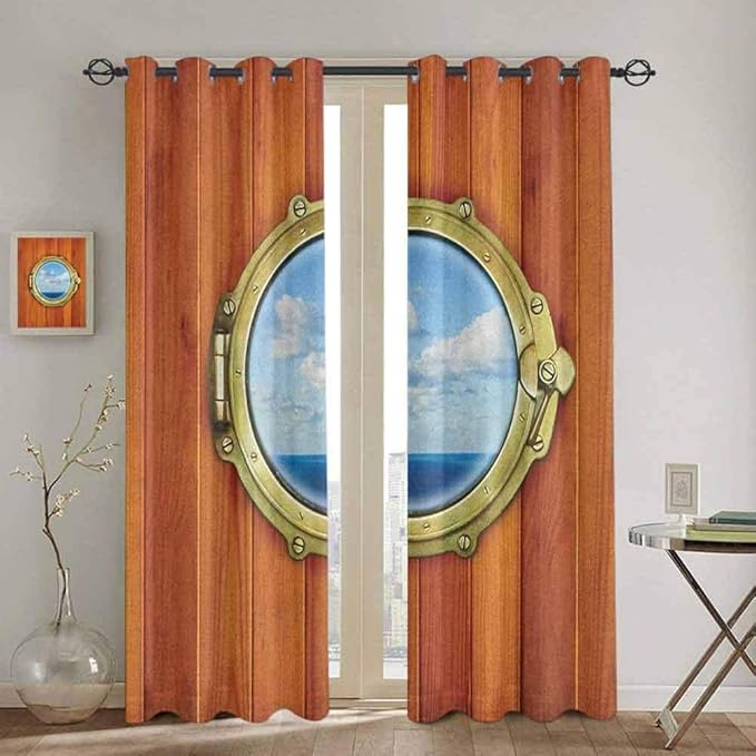 BGNHG Cortina Nautical Closet Curtain Porthole on Wooden Background