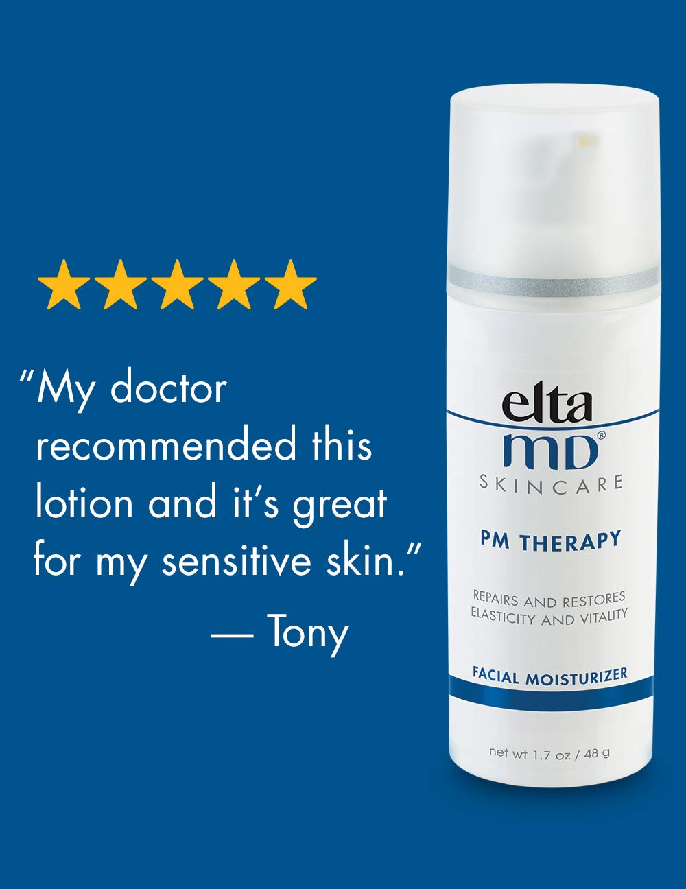 EltaMD PM Therapy Face Moisturizer with Hyaluronic Acid, Oil-Free, Fragrance-Free, Noncomedogenic, Repairs and Restores Skin, 1.7 oz: EltaMD: Premium Beauty
