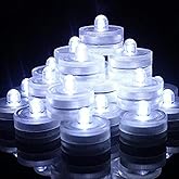SHYMERY Submersible LED Lights,120 Hours Waterproof Tea Lights,White Underwater Submersible Tea Lights Battery Pond & Fishing Celebration Flameless LED Tea Light 12 Pack (Built-in 24 Batteries)