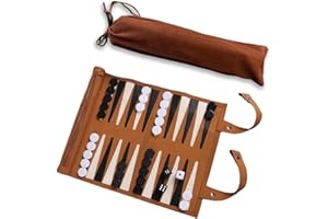 Leather Travel Backgammon Chess Set, Roll Up Folding Classic Board Game Travel Backgammon Set with Drawstring Bag, Portable a