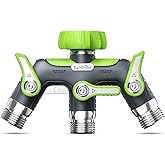 RAINPOINT 3 Way Hose Splitter, 100% Metal Heavy Duty Garden Hose Splitter With 1.9" Extra Long Handle &amp; Individual Shut Off, 3/4 Inch GHT Thread Water Hose Connector For Outdoor Spigot Faucet (Green)