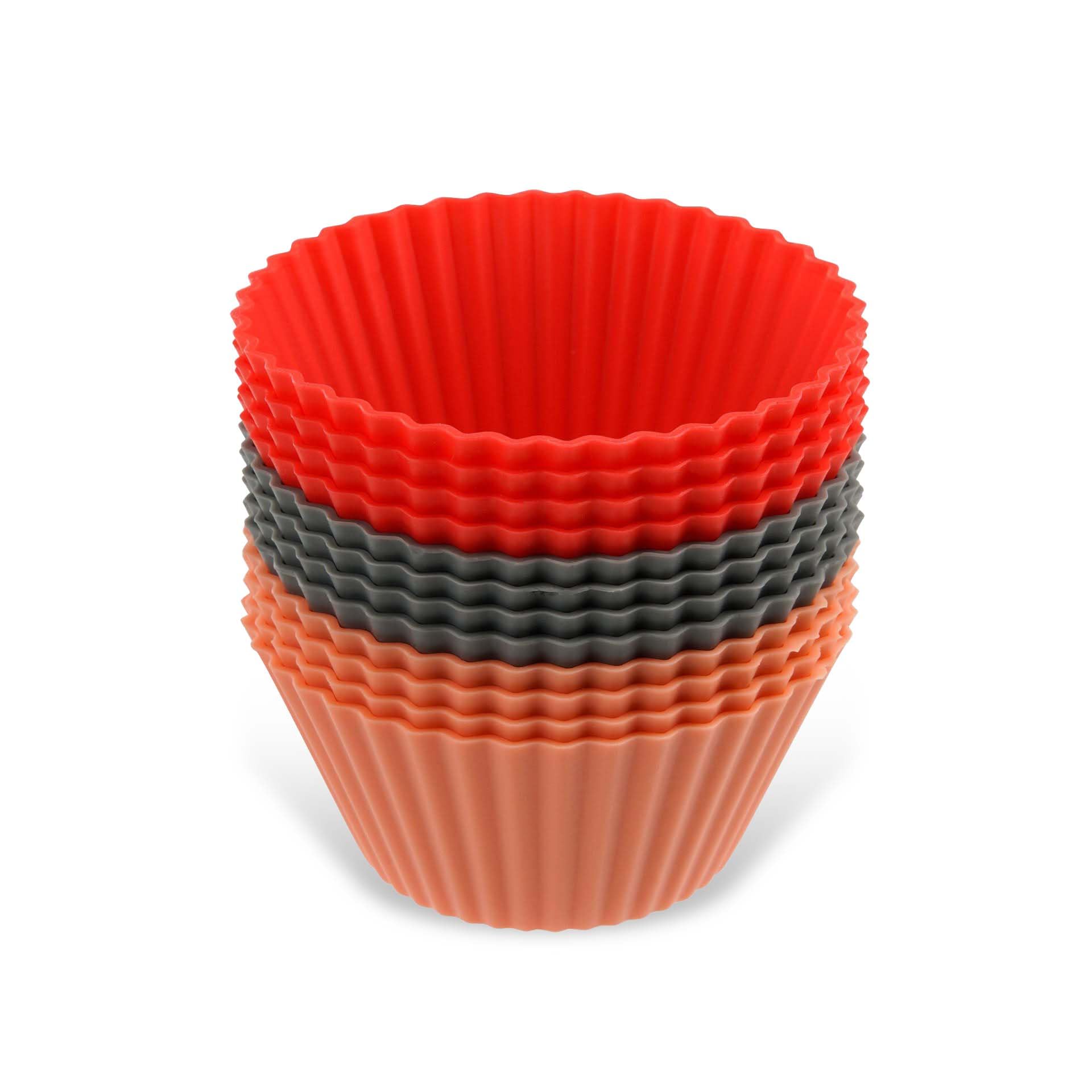 Dr. Oetker Silicone Muffin Cups, Silicone Molds For Muffins And Cupcakes (Color: Gray, Red And Light Red) - Dishwasher-Safe, Quantity: 1 x Set of 12
