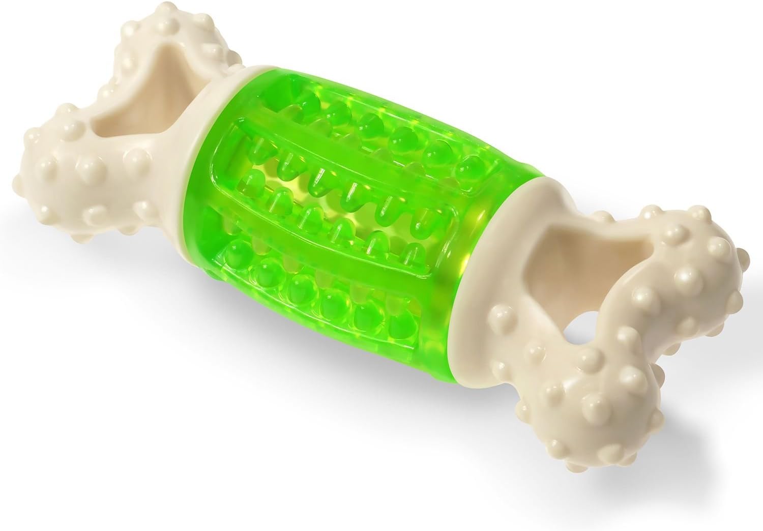 green squeaky dog bone