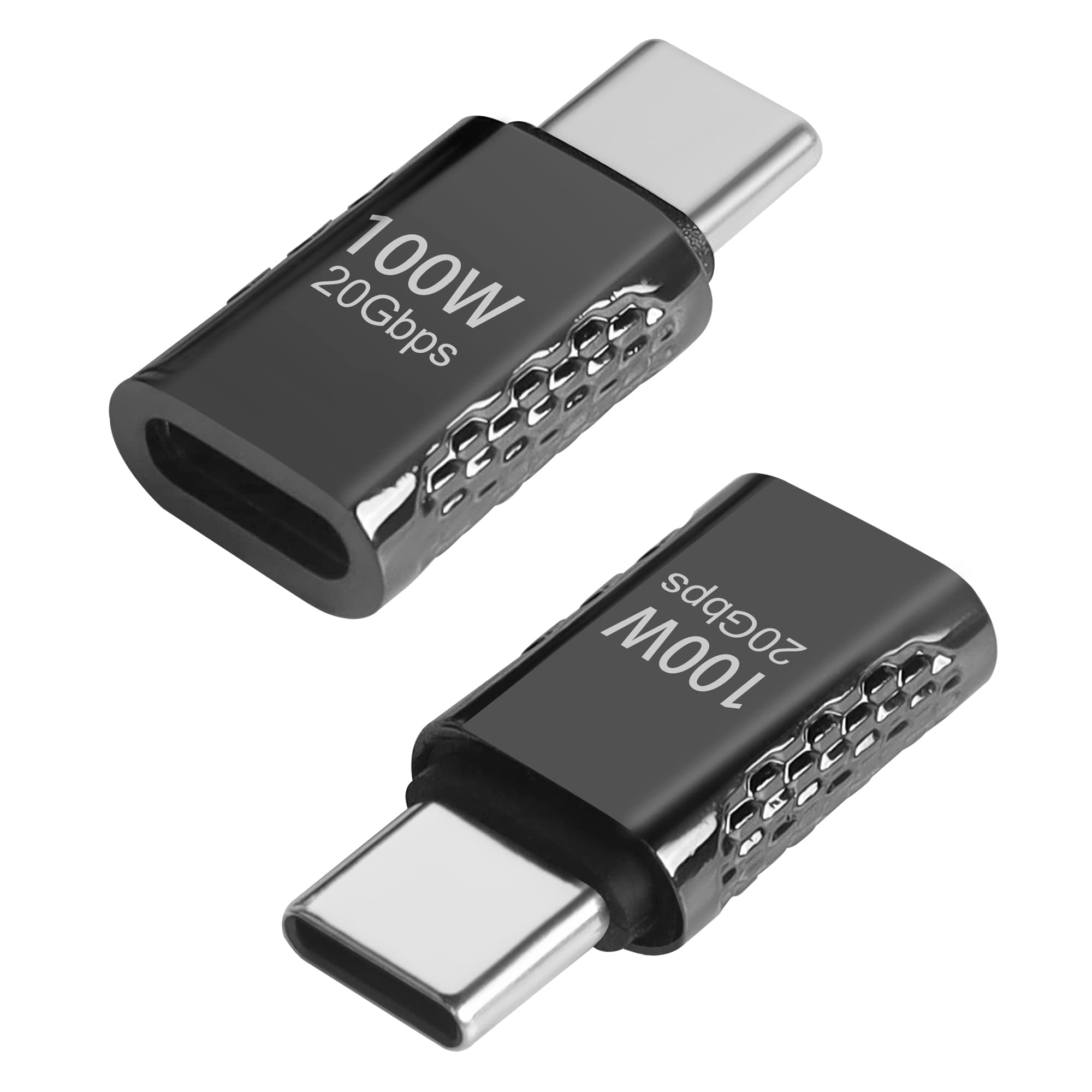 QIANRENON 20Gbps USB C Male to Female Adapter, 100W USB3.2 Type C Male to Female Connector, Zinc alloy, Support 8K Sudio/Video, for Smartphone Tablet Steam Deck, Bright black, 2 Pcs