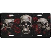 RISOIU Gothic Skulls Front License Plate Aluminum Decorative License Plates | Red Roses Dark Thorn Funny Metal Car Plate Novelty Vanity Tag Cover 6
