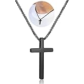 IEFSHINY Valentines Gifts for Him Boys - Stainless Steel Cross Pendant Chain Necklaces for Men, Mens 16-30 Inches Chain Gold Silver Black Cross Necklace Boys Jewelry Gifts