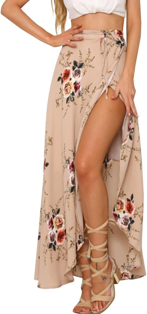 LISASTOR Summer Long Skirt Bohemian Chiffon Floral Wrap Skirt Bathing Suits Maxi Beach Cover up Skirts