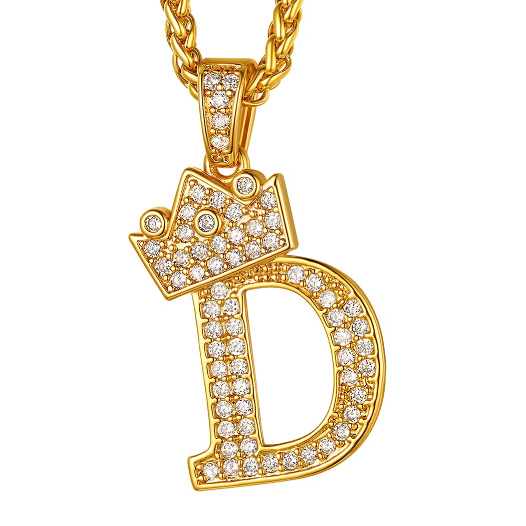 Suplight Letter D Crown Pendant Hip Hop Chain, Cubic Zirconia CZ Pave Monogram Necklace Capital Jewelry, Gold Plated Chain with Initial and Crown Bling Bling Ice Necklace Men Women — image 1