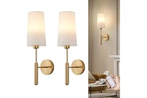 Powfloven Gold Rechargeable Battery Operated Wall Sconces Set of 2 with Remote, Wireless Dimmable 5000mAh Battery Powered LED Wall Lights, Cordless Wall Lamp Lighting Fixture for Bedroom Living Room