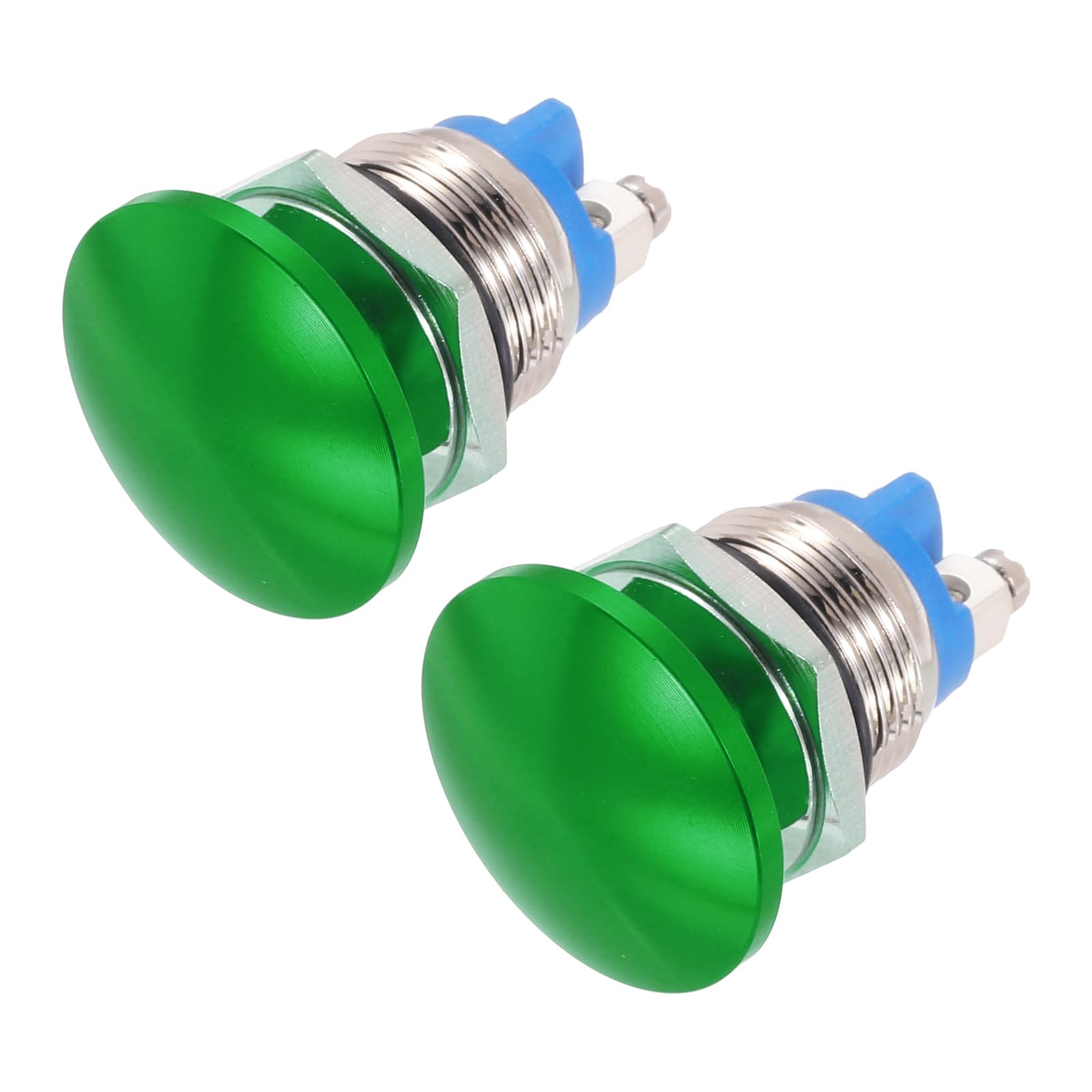 METALLIXITY 2PCS 3A 16MM 5/8" Momentary Mushroom Head Push Button Switch 12V 24V 120V 250V AC Green 1NO Waterproof IP65 SPST Domed Round 2 Screw Foot Button