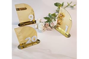 YUXUANISH Acrylic Wedding Table Numbers,Semi-Arched Mirrored Acrylic Table Numbers for Party,Events,Occasion Decoration (Number 1-30, Gold Mirror)
